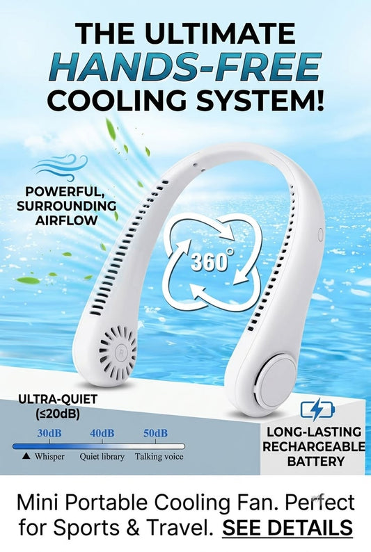 Portable Rechargeable Neck Fan – Hands-Free Bladeless Cooling Fan | 3 Speed USB Neck Air Cooler