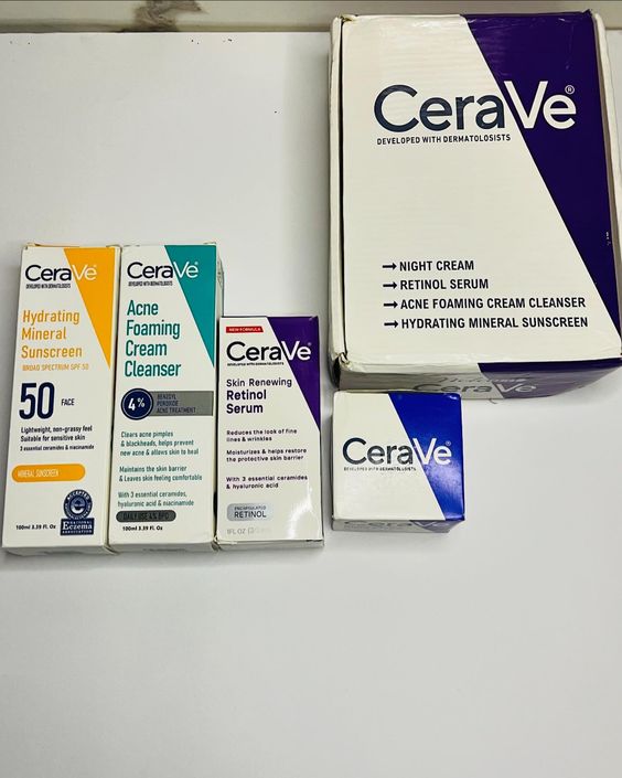 CeraVe 4-in-1 Complete Skincare Bundle – Cleanser, Sunscreen, Night Cream & Serum