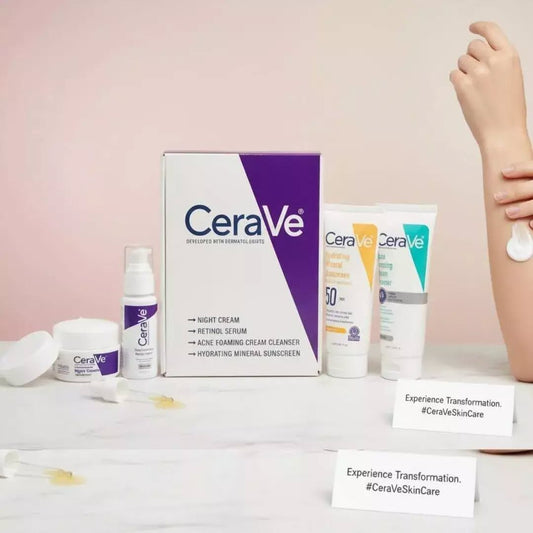 CeraVe 4-in-1 Complete Skincare Bundle – Cleanser, Sunscreen, Night Cream & Serum