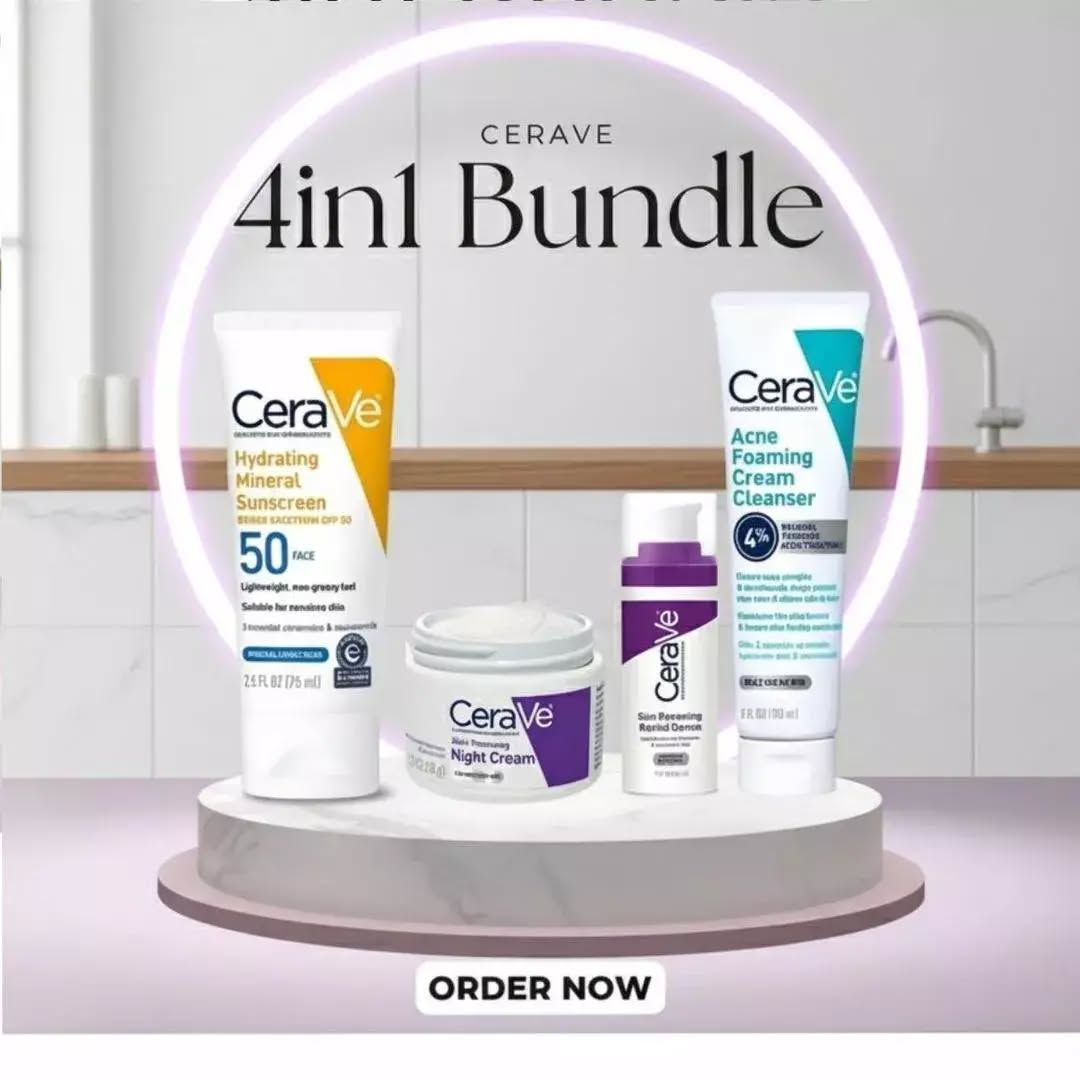 CeraVe 4-in-1 Complete Skincare Bundle – Cleanser, Sunscreen, Night Cream & Serum