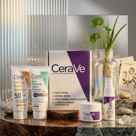 CeraVe 4-in-1 Complete Skincare Bundle – Cleanser, Sunscreen, Night Cream & Serum